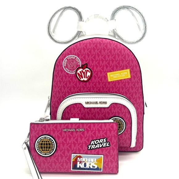 Michael Kors Md Embellished Zip Pocket Backpack & Double Zip Wallet Dragonfruit - Picture 2 of 14